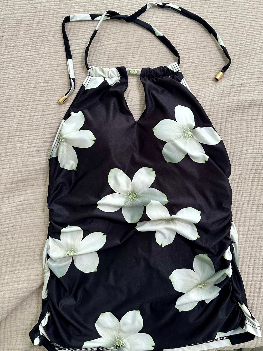 RALPH LAUREN MAGNOLIA PRINT KEYHOLE NECK TANKINI TOP